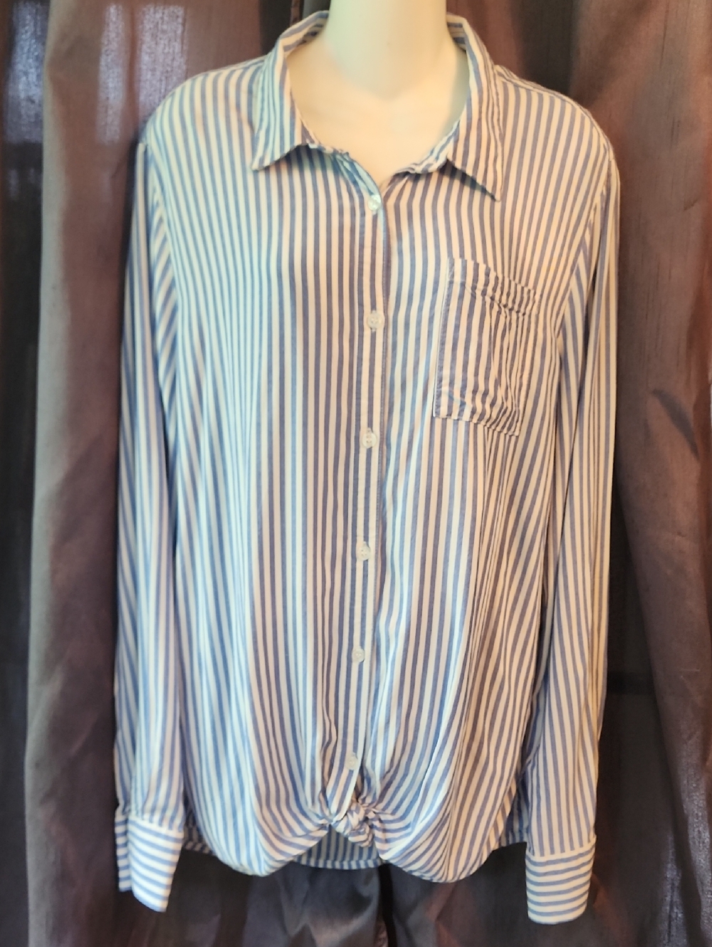 Striped Blue and White Woman's Button-Up Shirt